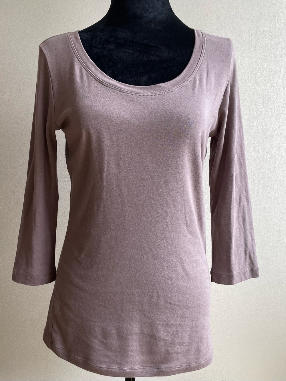 Cynthia Rowley Pima Cotton Modal Scoop Neck Top 3/4 Sleeve Coffee Beige Size L